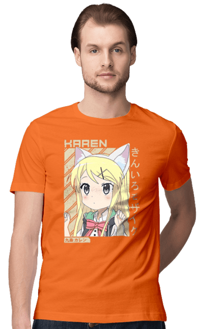 Men's t-shirt with prints Kiniro Mosaic Karen Kujo. Anime, gold mosaic, karen, karen kujo, kiniro mosaic, kinmoza, manga. 2070702