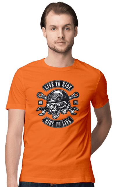 Men`s t-shirt with prints Live To Ride, Tiger. Moped, tiger, to ride. 2070702