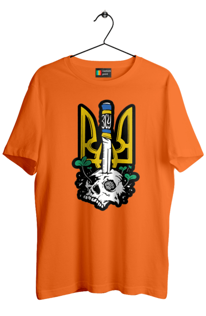 Футболка чоловіча з принтом "Герб ЗСУ". Герб, зсу, патріотична, прапор, череп. 2070702