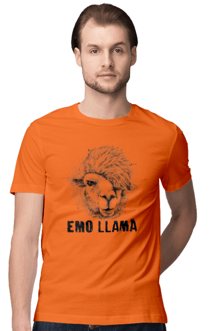 Футболка чоловіча з принтом "Емо Лама". Alpaca, animals, distressed, emo, funny, llama, vintage, емо, лама. 2070702