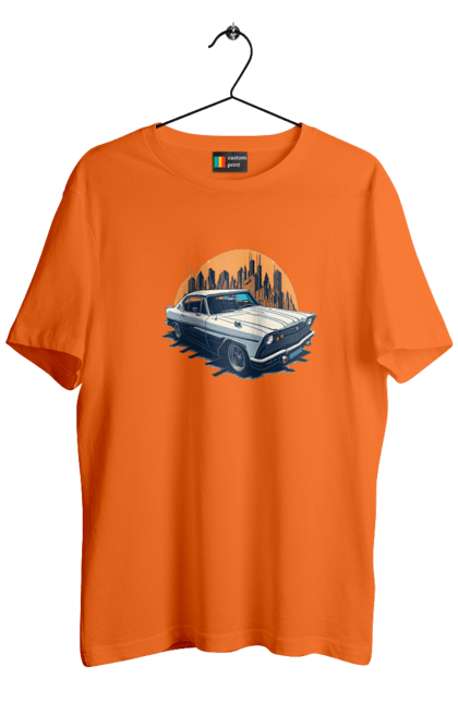 Men`s t-shirt with prints Vintage car image. Car, city, vintage image. 2070702