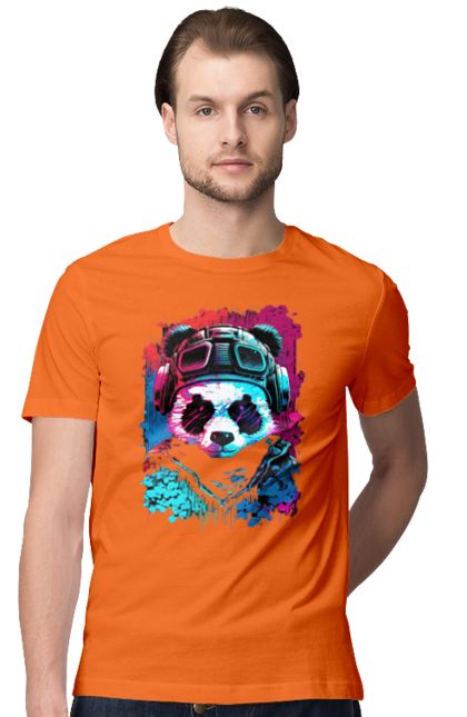 Футболка чоловіча з принтом "Панда в VR шолом". Віртуальна реальність, гік, панда, персонаж, шолом. 2070702