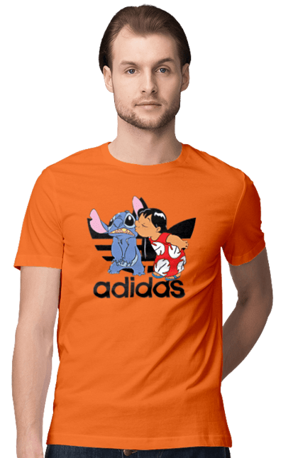 Men's t-shirt with prints Adidas Stich. Alien, cartoon, cinema, disney, film, lilo and stitch, stitch. 2070702