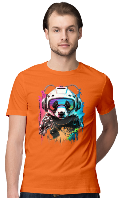 Футболка чоловіча з принтом "Панда в VR шолом". Віртуальна реальність, гік, панда, персонаж, шолом. 2070702