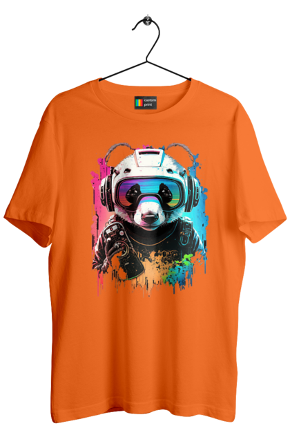 Футболка чоловіча з принтом "Панда в VR шолом". Віртуальна реальність, гік, панда, персонаж, шолом. 2070702