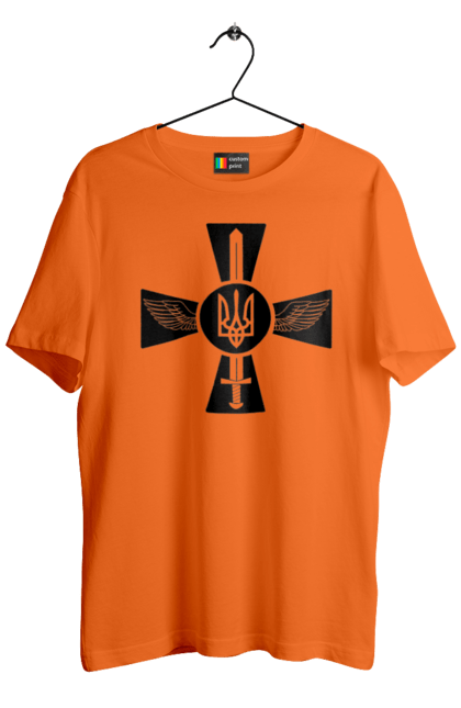 Футболка чоловіча з принтом "Україна герб". Герб, крила, меч, україна. 2070702