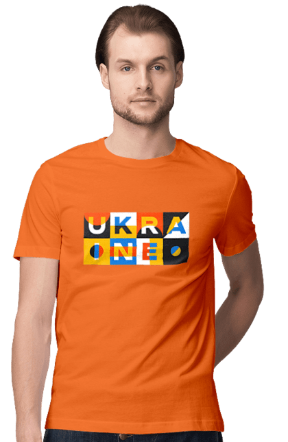 Футболка чоловіча з принтом "Україна". Напис україна, символ україни, текст україна, україна. 2070702