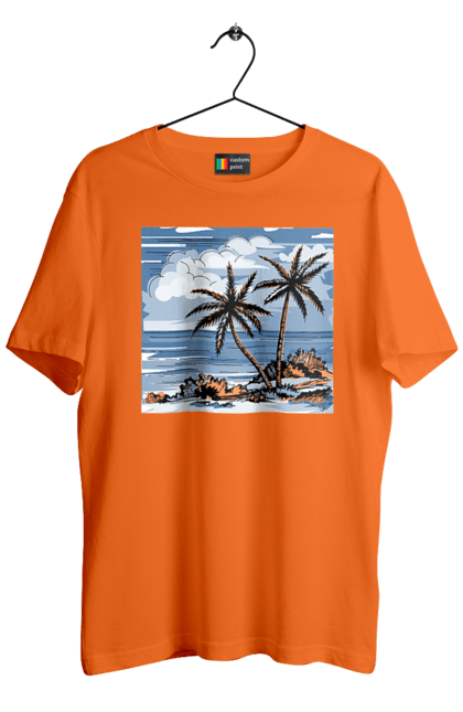 Футболка чоловіча з принтом "Пальми І Небо". Море, небо, пальми, хмари. 2070702