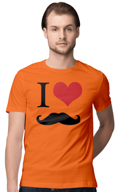 Футболка чоловіча з принтом "Я люблю вуса". Брутальний, вуса, вусатий, гумор, жарт, любов, почуття, прикол, серце. ART принт на футболках