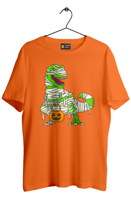 Men's t-shirt with prints Halloween Dinosaur. Costume, dinosaur, halloween, holiday, october, october 31, pumpkin, sweets, trick or treat. 2070702