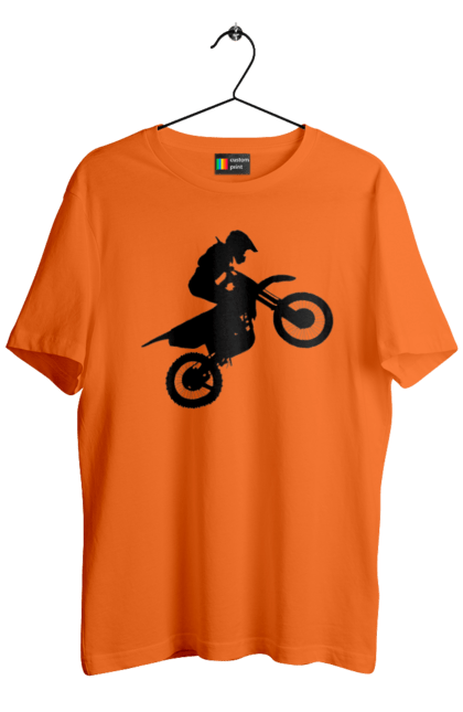 Футболка чоловіча з принтом "Силует Мотоцикліста". Мотоцикл, мотоцикліст, шолом. 2070702