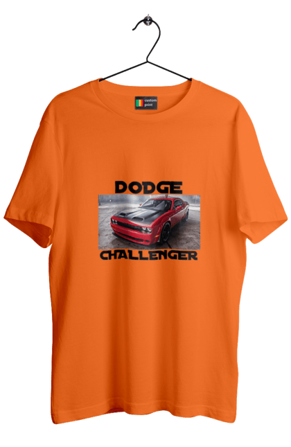 Men`s t-shirt with prints Dodge challenger. An american legend, auto, car, classic car, cult car, dodge challenger, oil car, powerful car. 2070702