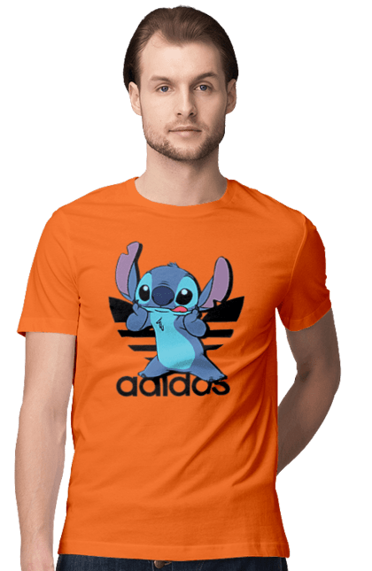 Men's t-shirt with prints Adidas Stich. Alien, cartoon, cinema, disney, film, lilo and stitch, stitch. 2070702