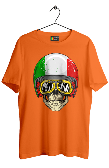 Футболка чоловіча з принтом "Череп в мотошоломі". Мото, окуляри, череп, шолом. 2070702