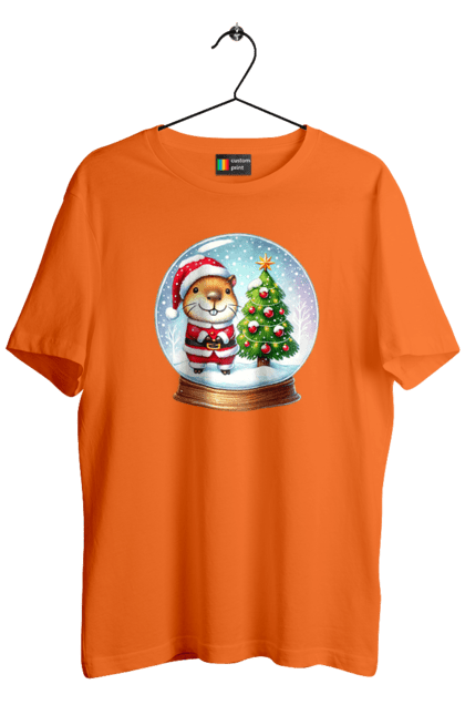 Men's t-shirt with prints Christmas Capybara with a Tree. Animal, capybara, christmas, christmas capybara, christmas tree, gift, holiday, new year, new year`s gift, santa. 2070702