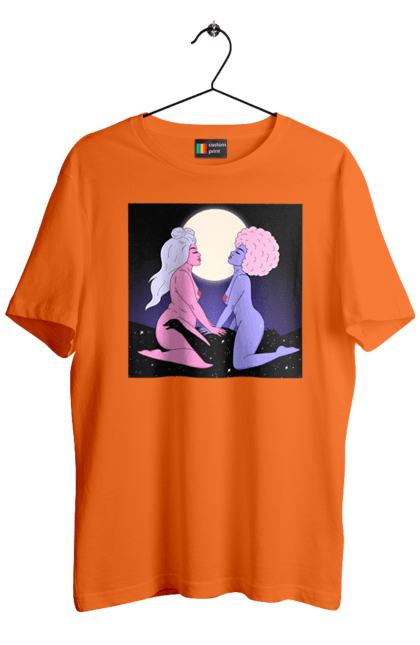 Футболка чоловіча з принтом "Дві Інопланетянки І Місяць". Дівчата, зверху, інопланетянки. 2070702