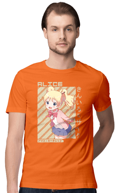 Men's t-shirt with prints Kiniro Mosaic Alice Cartelet. Alice, alice cartelet, anime, gold mosaic, kiniro mosaic, kinmoza, manga. 2070702