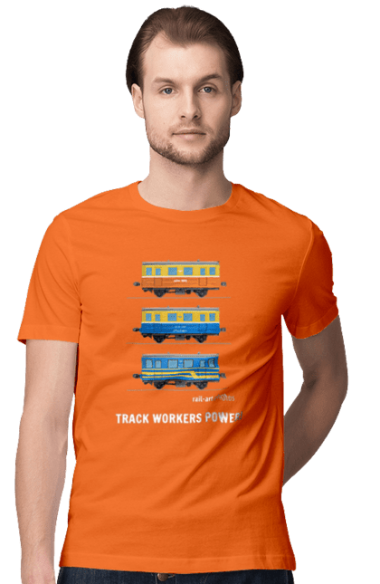 Футболка чоловіча з принтом "Track Workers Power! Автомотриса АС1А". Автомотриса, ас1а, дрезина, залізниця, колійники, колія, мотриса, укрзалізниця. 2070702