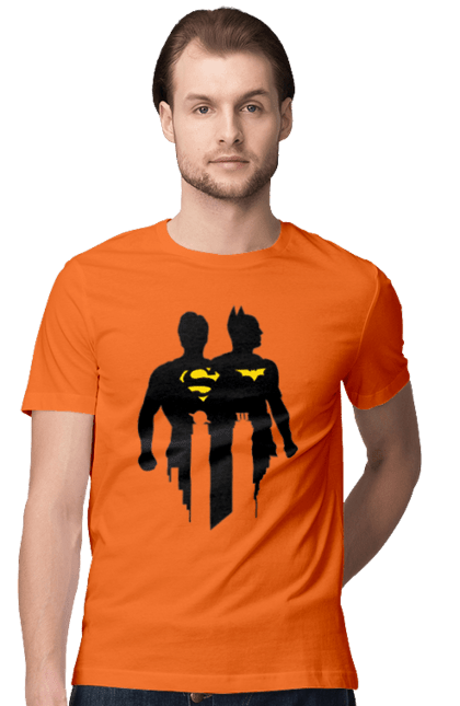 Футболка чоловіча з принтом "Бетмен і супермен". Бетмен, брюс уейн, герої, криптоніт, мультперсонажі, супергерої, супермен, темний лицар. Print Shop