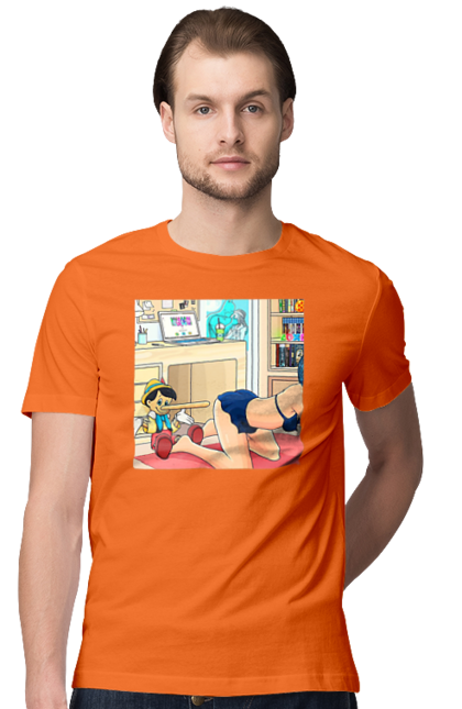 Футболка чоловіча з принтом "Буратіно У Дорослій Казці". Бетмен, буратіно, гола, поцілунок, прикол. 2070702