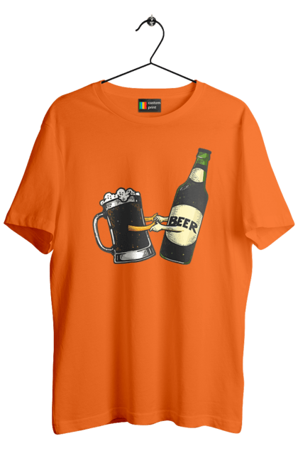 Футболка чоловіча з принтом "Пляшка Пива З Келихом Пива". Келих, пиво, пляшка. 2070702