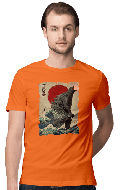 Men's t-shirt with prints Godzilla. Dinosaur, godzilla, japan, kaiju, movie, mutant. 2070702