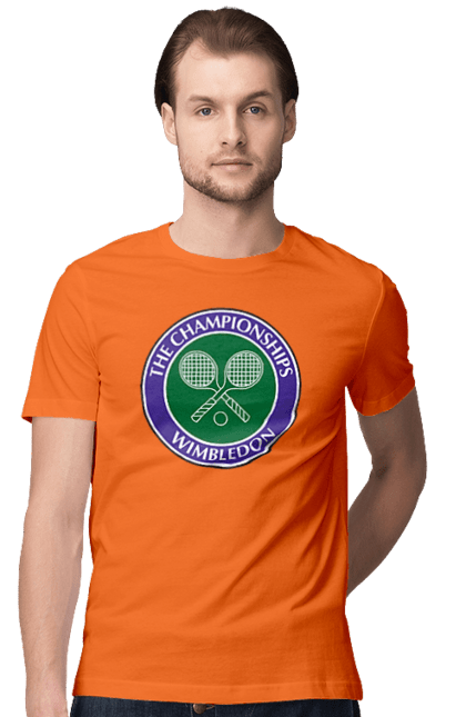 Футболка чоловіча з принтом "Wimbledon тенісний турнір". Великий теніс, велокобритання, гравці, лондон, м`яч, призовий фонд, ракетка, спонсор, турнір на траві, турнірна сітка. futbolka.stylus.ua