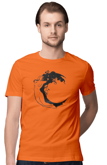 Men`s t-shirt with prints Moon girl. Cosmic, girl, moon, space, stars. 2070702