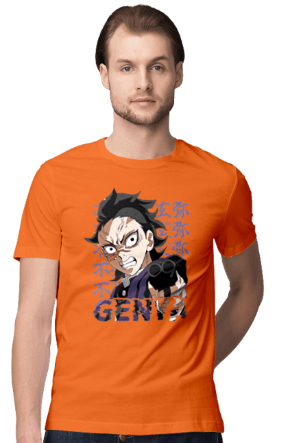 Men's t-shirt with prints Demon Slayer Genya Shinazugawa. Anime, demon slayer, genya, genya shinazugawa, kimetsu no yaiba, manga, аниме, истребитель демонов, манга. 2070702