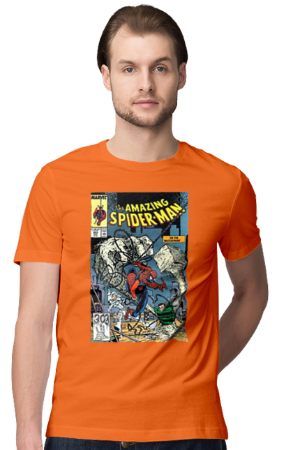 Футболка чоловіча з принтом "Людина павук". Avengers, comics, film, marvel, spiderman, superhero. CustomPrint.market