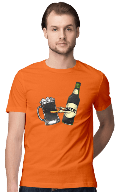 Футболка чоловіча з принтом "Пляшка Пива З Келихом Пива". Келих, пиво, пляшка. 2070702