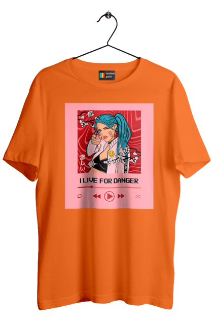 Футболка чоловіча з принтом "I Live For Danger". Аніме, музика, пістолет, програвач. 2070702