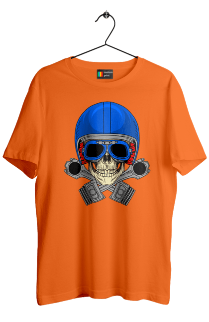 Футболка чоловіча з принтом "череп мотолюбитель". Байкер, окуляри, череп, шолом. 2070702