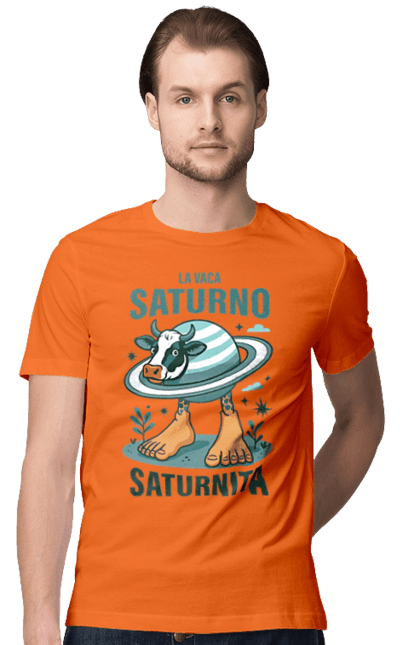 Футболка чоловіча з принтом "Lavaca Saturno Saturnita". Брейнрот, італійська гнилизна мозку, італійський брейнрот, італійський мем, італійські меми, корова сатурн, ла вака, ла вака сатурно, лавака сатурно, сатурно сатурніто. 2070702