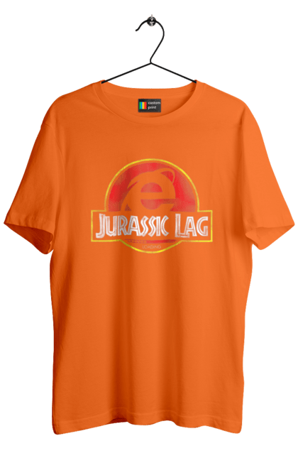 Men's t-shirt with prints Jurassic lag. Antiquity, browser, ie, internet explorer, jurassic park, lag, microsoft, not, windows. 2070702