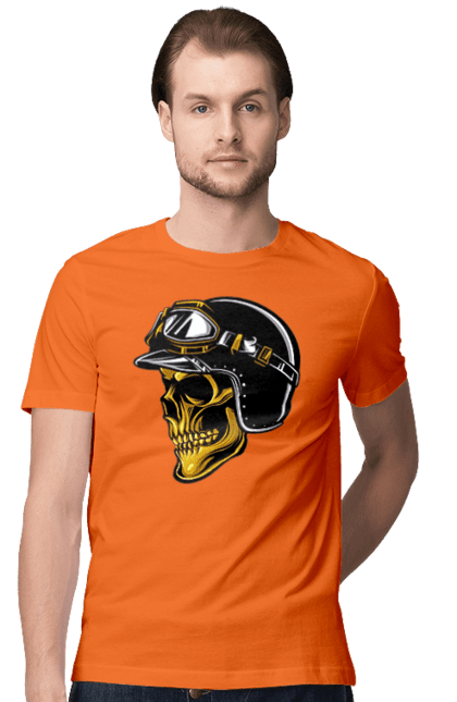 Футболка чоловіча з принтом "Череп в мотошоломі". Крутий, очі, череп, шолом. 2070702