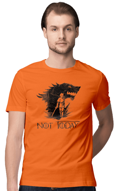 Men's t-shirt with prints Game of Thrones Arya. Arya, game, got, not today, stark, starks, thrones, tv show, wolf, wolves. 2070702