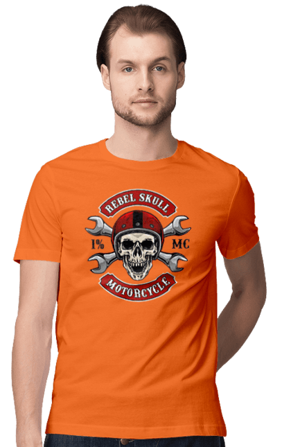 Men`s t-shirt with prints skull motorist. Amateur, helmet, motorcycle, skull. 2070702
