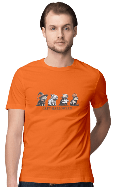 Men's t-shirt with prints Capybara Halloween. Animal, capybara, halloween, holiday, pumpkin, rodent. 2070702