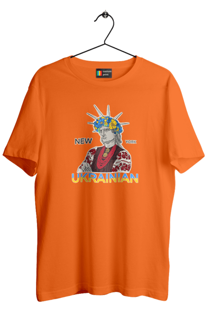 Футболка чоловіча з принтом "UA & NY". Вишиванка, вінок, нью йорк, статуя свободи, україна. 2070702