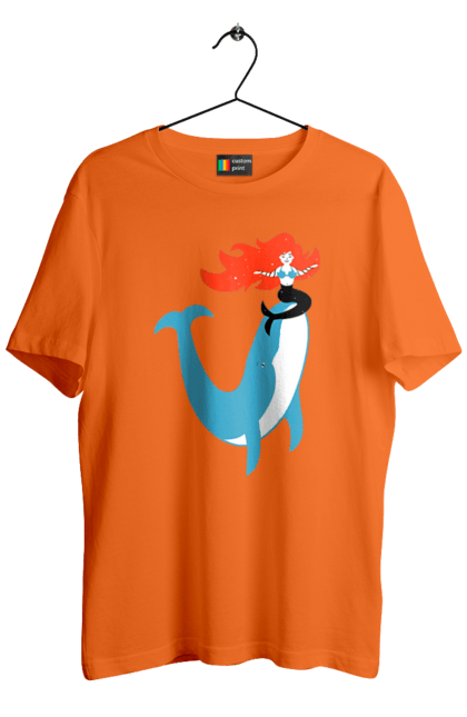 Футболка чоловіча з принтом "Русалка І Кит". Кит, море, русалка. 2070702