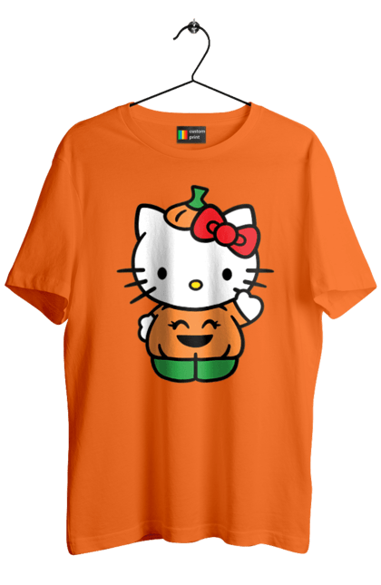 Футболка мужская с принтом Хелло Китти Хэллоуин. Halloween, hello kitty, бренд, котенок, персонаж, тыква, хелло китти, хэллоуин. 2070702