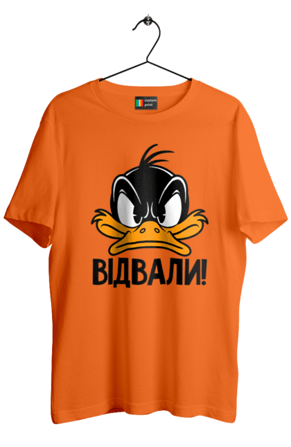 Футболка чоловіча з принтом "Даффі Дак Відвали". Даффі дак, дісней, жовте каченя, каченя, качка, качки, качкодзьоб, смішне, українське. 2070702