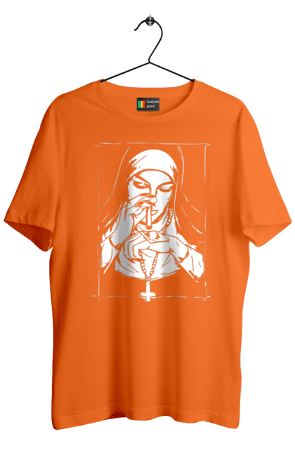 Футболка чоловіча з принтом "Монашка нюхає порошок". Крута, метал, модна, молодіжна, популярна, рок, хрест, черниця, черниця нюхає порошок. 2070702