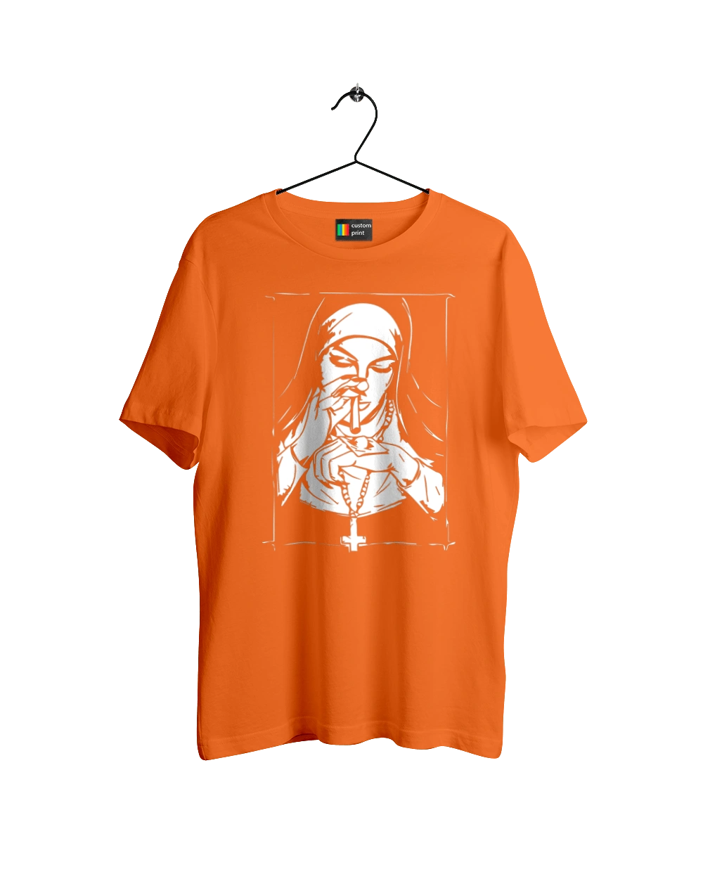 The nun sniffs the powder