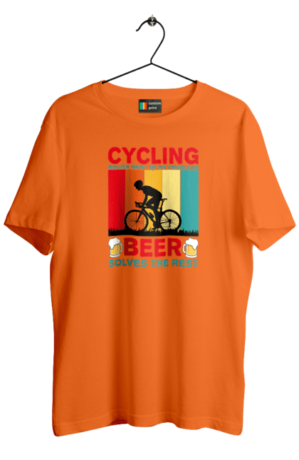 Футболка чоловіча з принтом "Cycling Beer". Алкоголь, брутальні, велосипед, веселі, для спортсменів, літні, пиво, спорт, чоловічі. 2070702