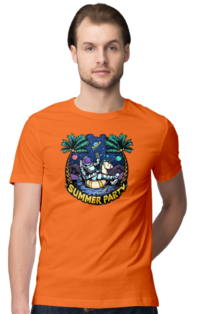 Футболка чоловіча з принтом "Літній Паті З Космонавтом". Космонавт, космос, літо. 2070702