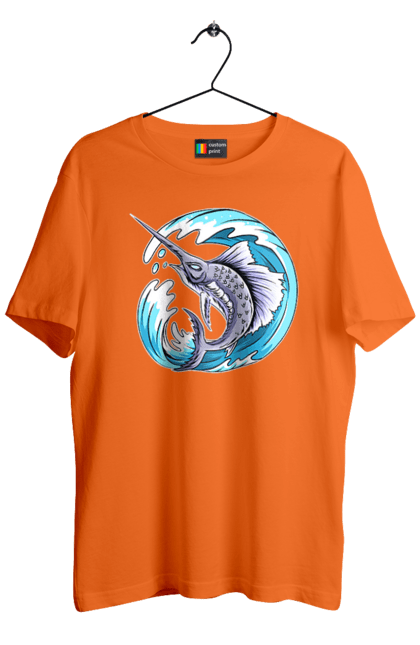 Футболка чоловіча з принтом "Риба Меч І Хвиля". Риба меч, хвиля. 2070702