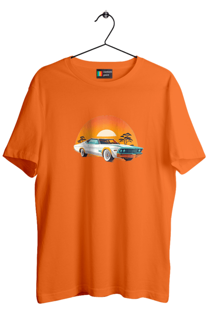 Футболка чоловіча з принтом "Гарне авто на закаті". Авто, закат, солнце. 2070702