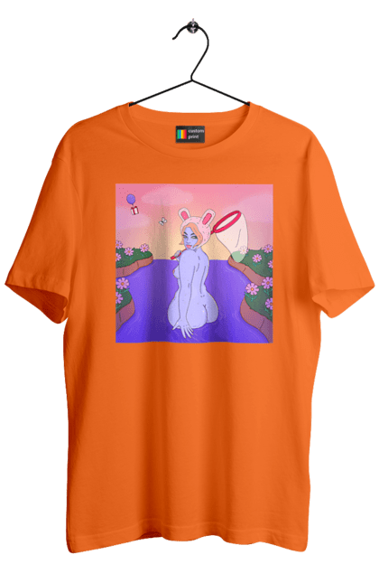 Футболка чоловіча з принтом "Фіолетова Дівчина На Полюванні". Гола, дівчина, сачок. 2070702